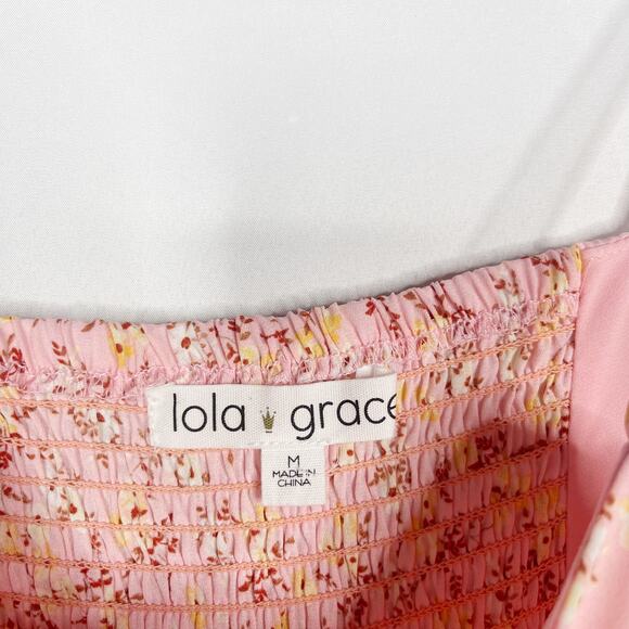 Lola and Grace Medium M Pink Ditsy Floral Tie Strap Skater Dress Smocked Back - Picture 6 of 9